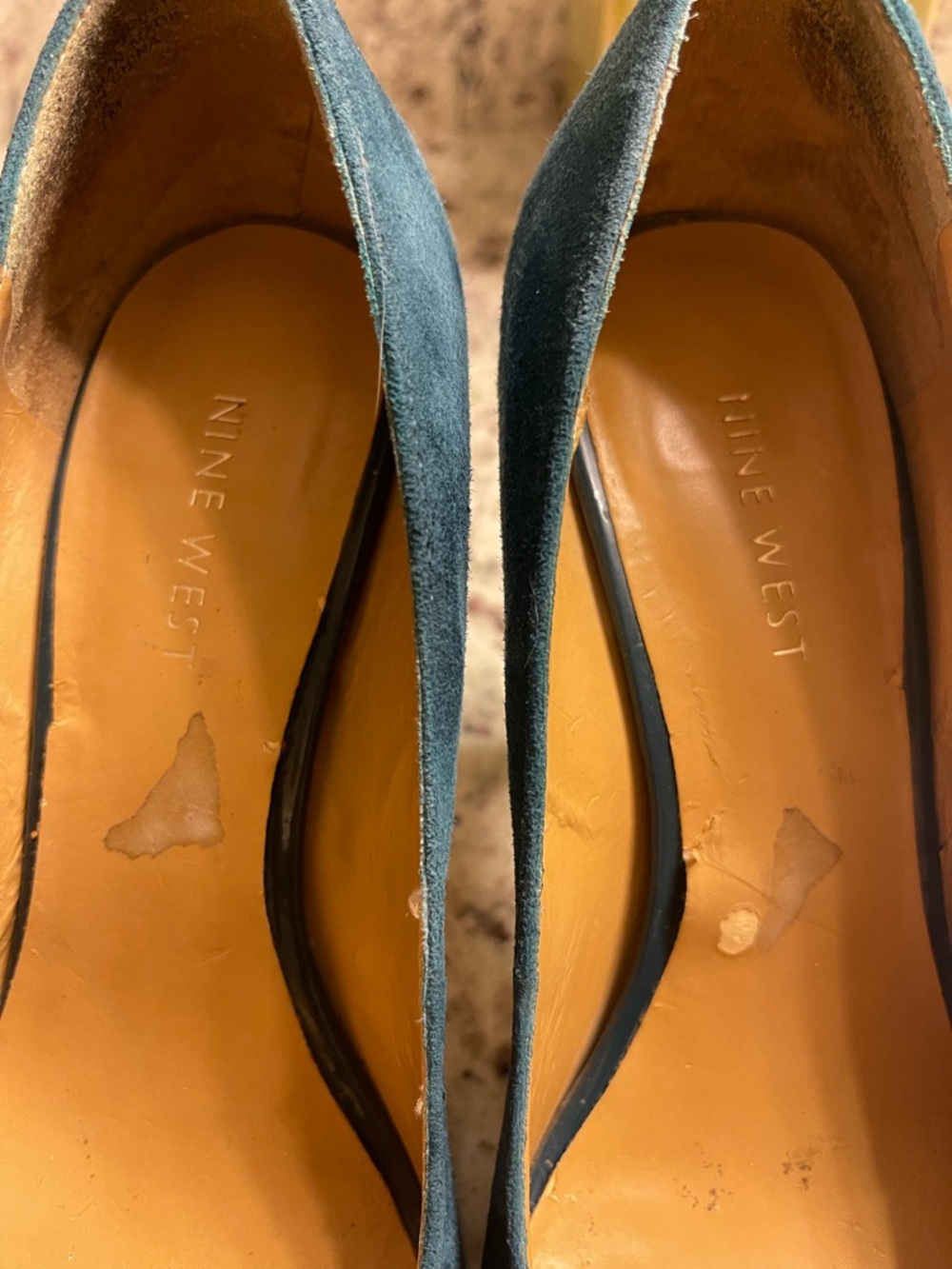 Nine West Teal Suede Peep-Toe Pumps - Picture 4 of 5